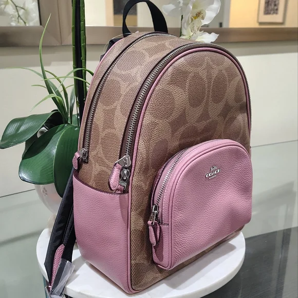 New! Coach Signature Pink and Tan Backpack Style CCK72 In Sv/Tan/Dusty Pink 🩷